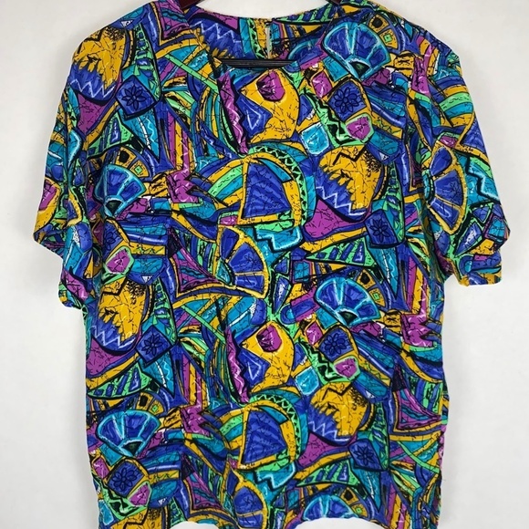 Vintage Caviar Abstract 80s Printed Short Sleeve Blouse Top size Medium EUC - Picture 1 of 6